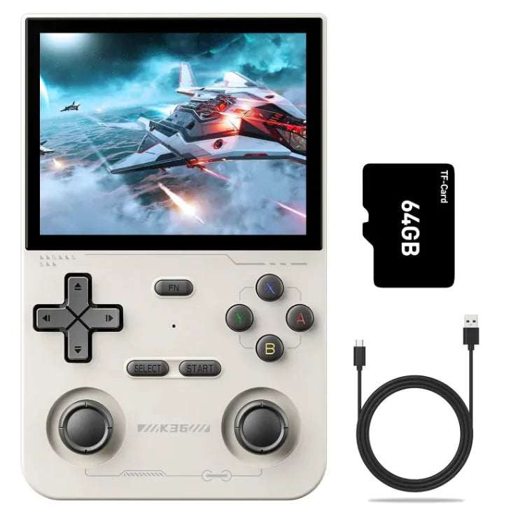 K36 Retro Handheld Game Console – 3.5” IPS Display, 64GB, 3200mAh, Type-C | Portable Classic Gaming (Black/White/Purple)