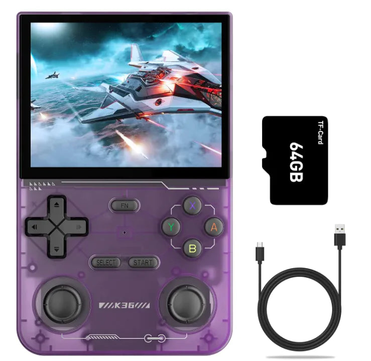 K36 Retro Handheld Game Console – 3.5” IPS Display, 64GB, 3200mAh, Type-C | Portable Classic Gaming (Black/White/Purple)