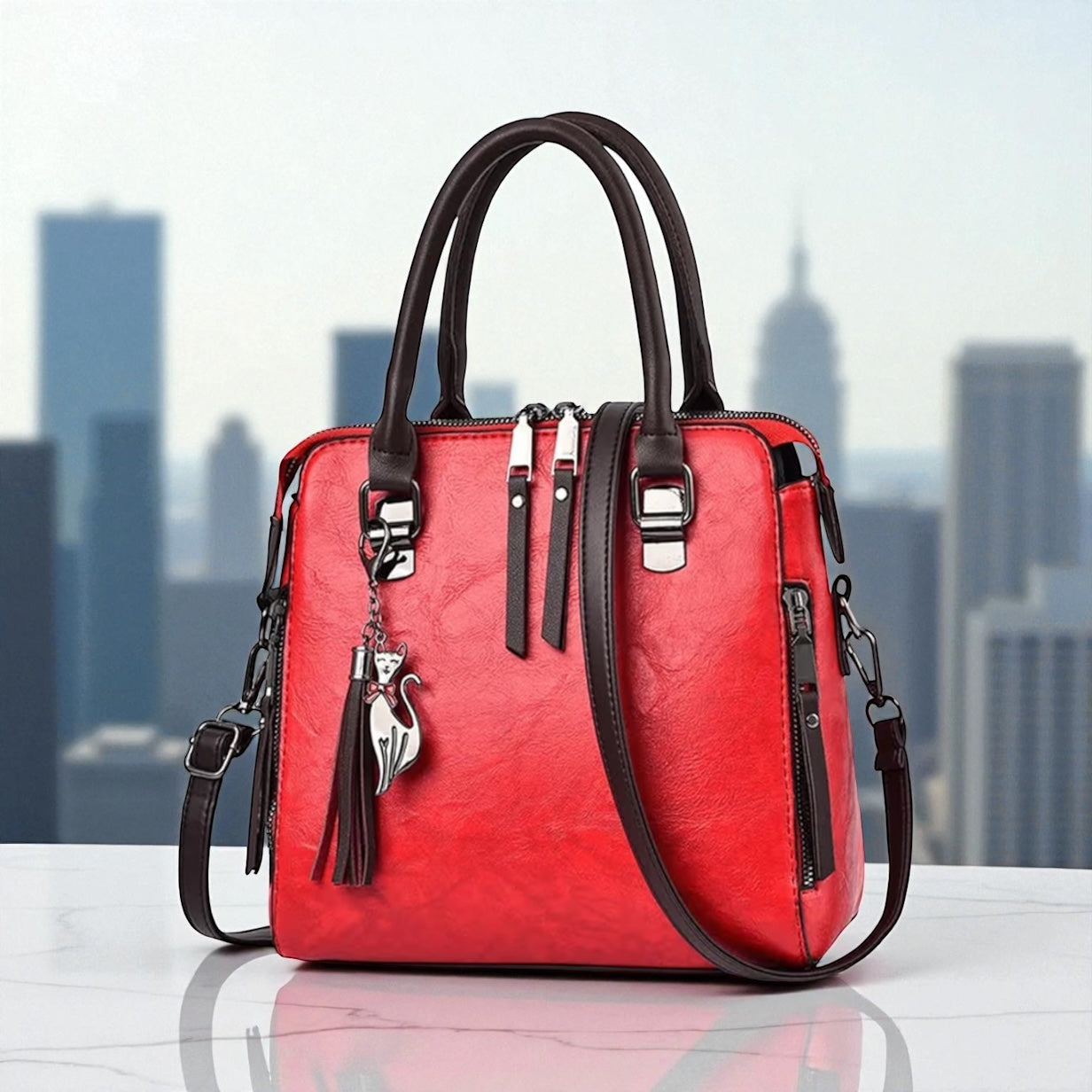 Charming Cat Tote Bag – Stylish PU Leather Purse for Women by Wave & Hang