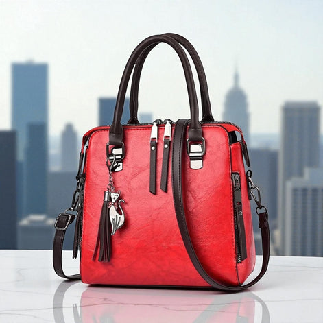 Charming Cat Tote Bag – Stylish PU Leather Purse for Women by Wave & Hang