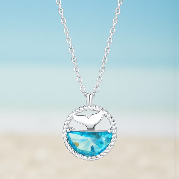 S925 Silver Mermaid Tears Necklace – Ocean Crystal Pendant by Wave & Hang