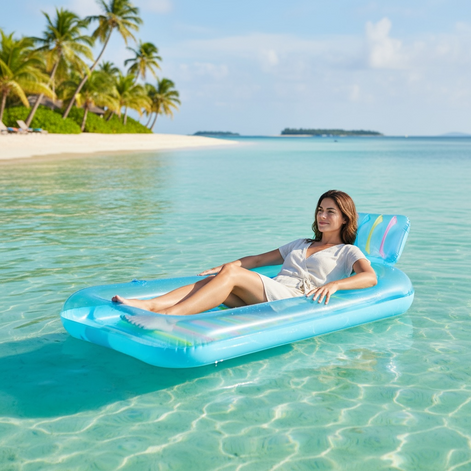 Inflatable Sunshine Pool Float With Pillow Eco Friendly Blue Lounge 176x110x20 cm by Wave & Hang