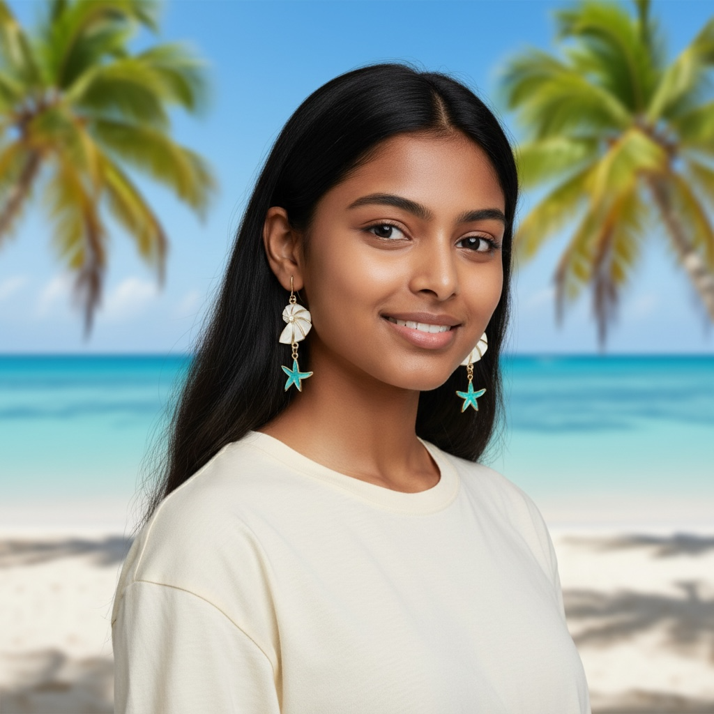 Blue Starfish & Seashell Dangle Earrings – Boho Ocean-Inspired Jewelry by Wave & Hang