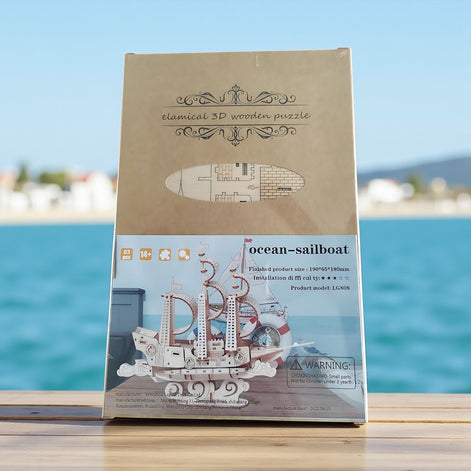 DIY Wooden Ocean Sailboat Model – 3D Puzzle Gift Toy for Kids & Adults by Wave & Hang