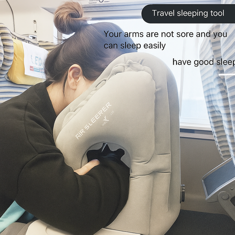 Inflatable Neck Support Pillow Ergonomic Travel Cushion For Airplane Office Or Car Adjustable Flocking PVC TPU by Wave & Hang