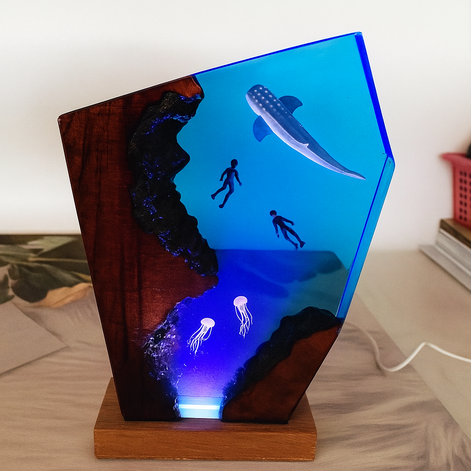 Creative USB Ocean Night Lamp 3D Underwater LED Desk Light Ocean Scene Resin Lamp For Bedroom Decor by Wave & Hang