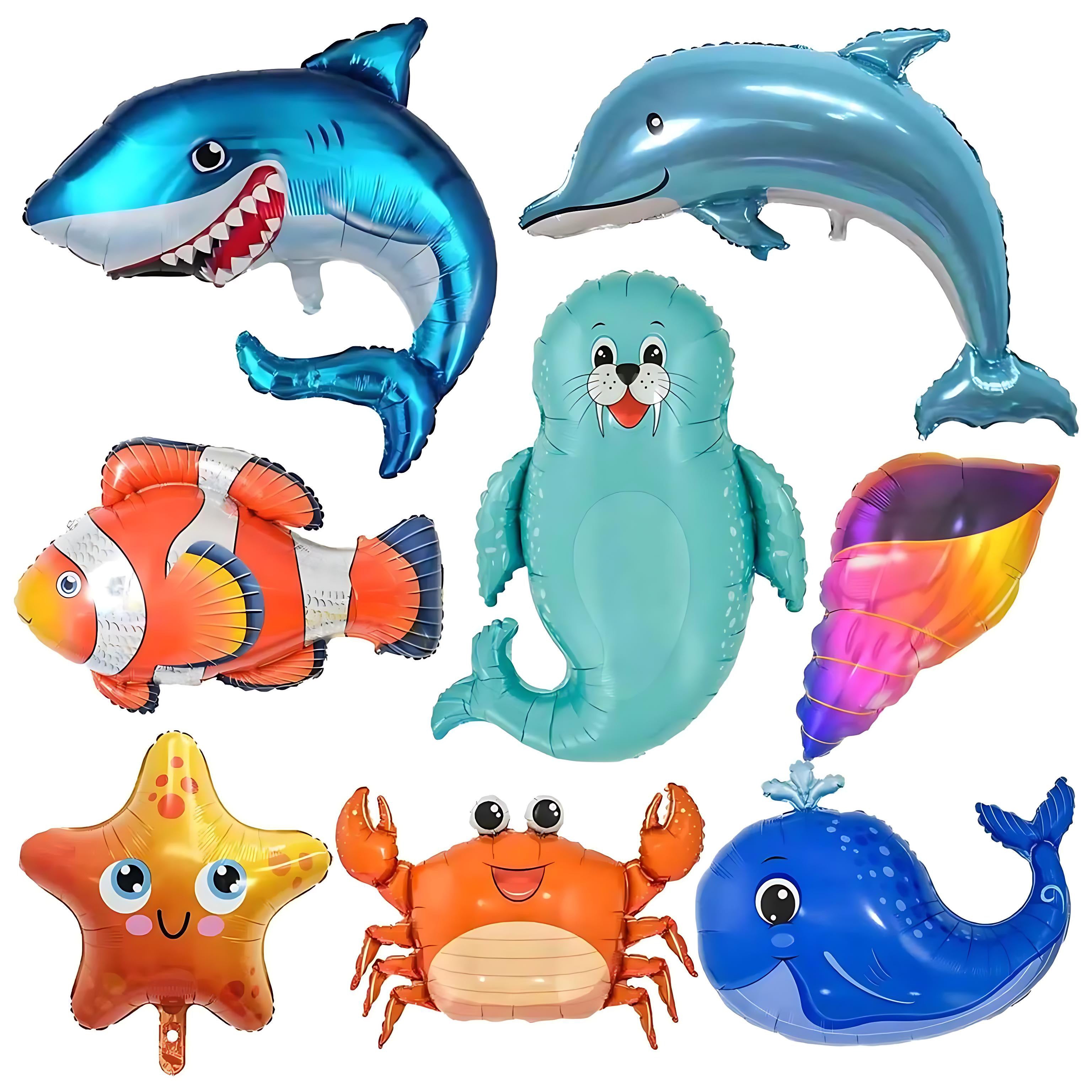 YiYou 8pc Sea Animal Foil Balloons Set Large Shark, Dolphin and Whale by Wave & Hang