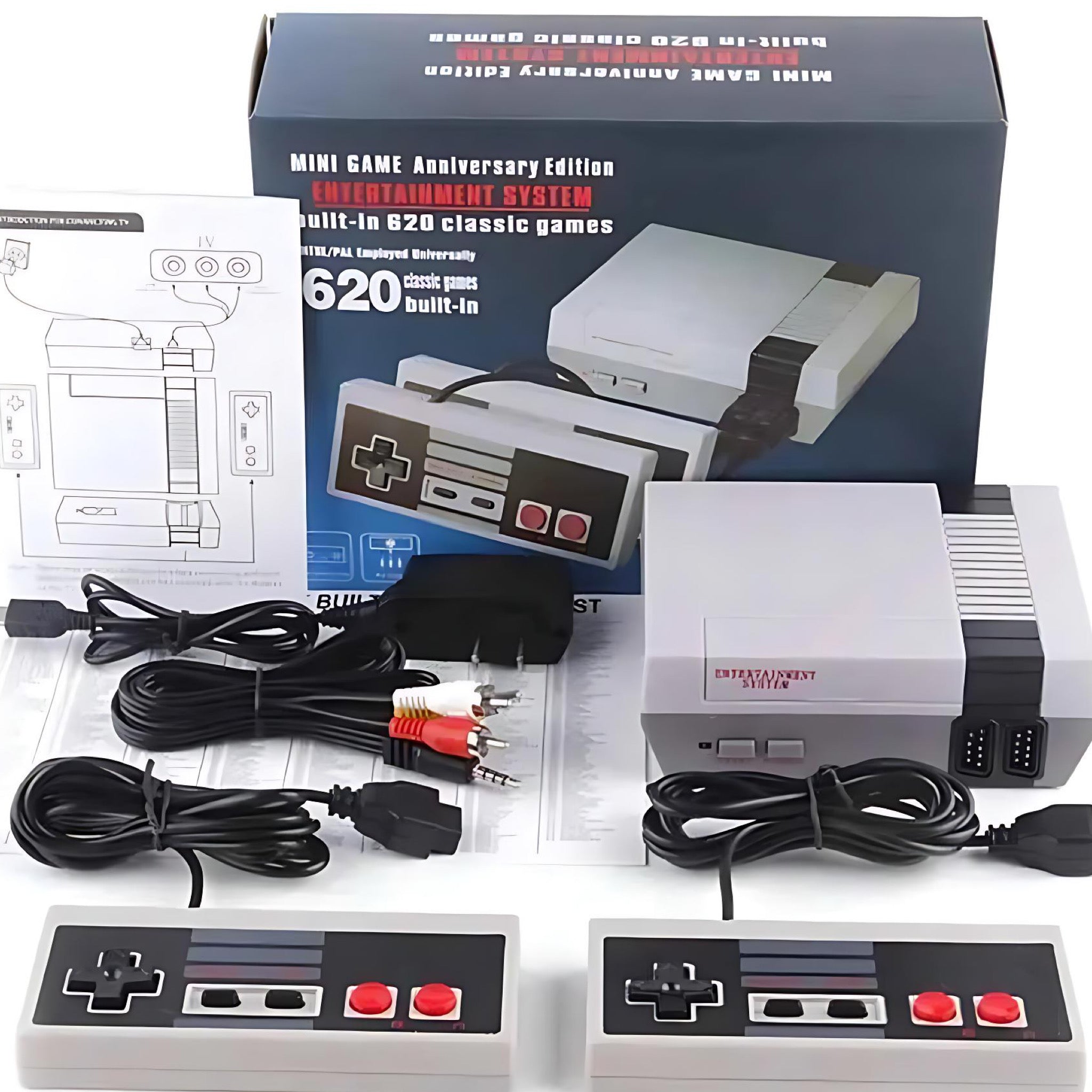 Mini Retro Home Video Game Console – 620+ Classic Games, Dual Controllers, Family Fun Entertainment by Wave & Hang