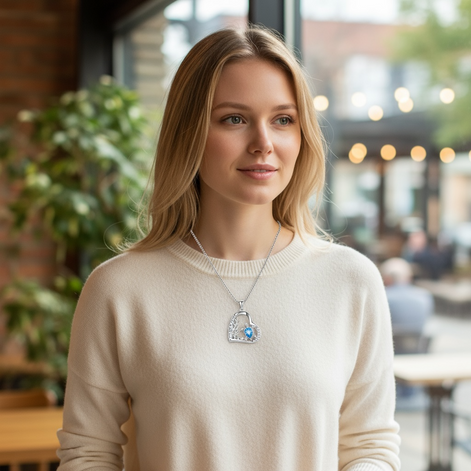 Sterling Silver Sea Turtle Heart Necklace – Blue Zircon Pendant Jewelry Gift by Wave & Hang