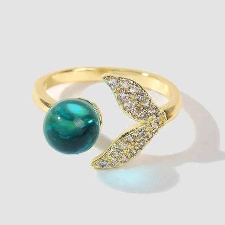 Mermaid Tail Ocean Beads Ring – Adjustable Gold Fashion Jewelry