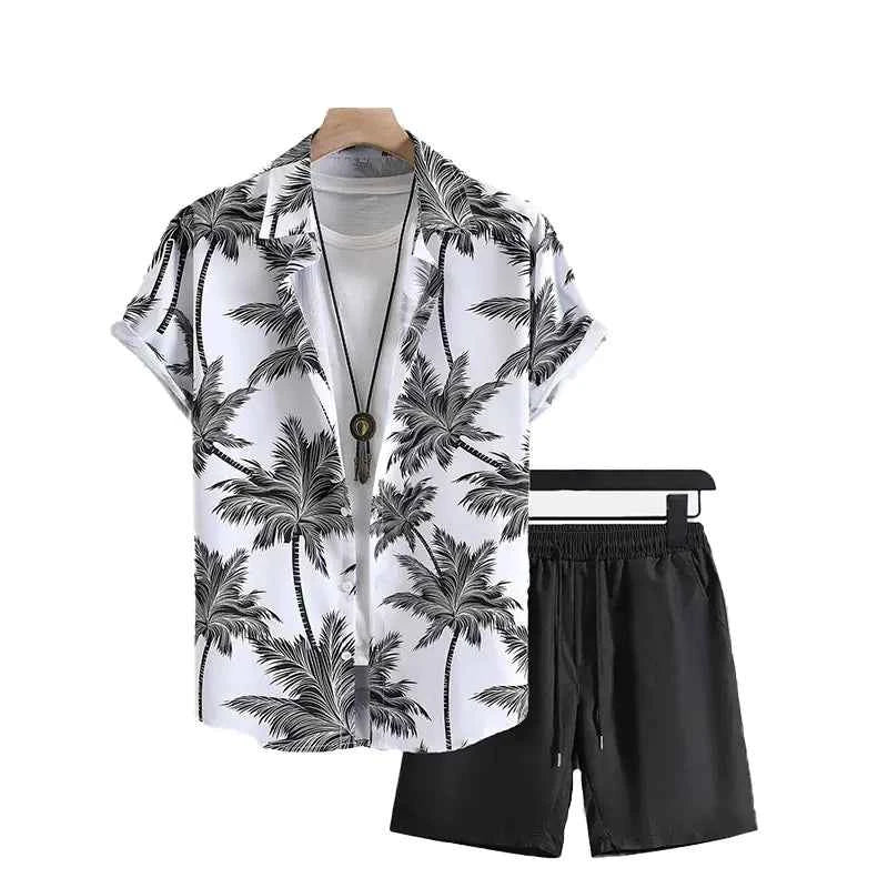 Men’s 3D Print Beach Outfit | Hawaiian Short Sleeve Shirt & Matching Shorts Set for Summer Vacation, Beach & Casual Wear