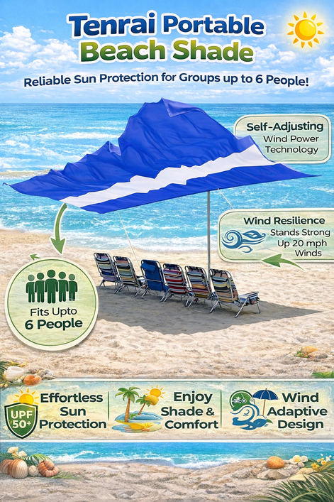 Tenrai Portable Beach Shade - Wind-Resistant for 6 People
