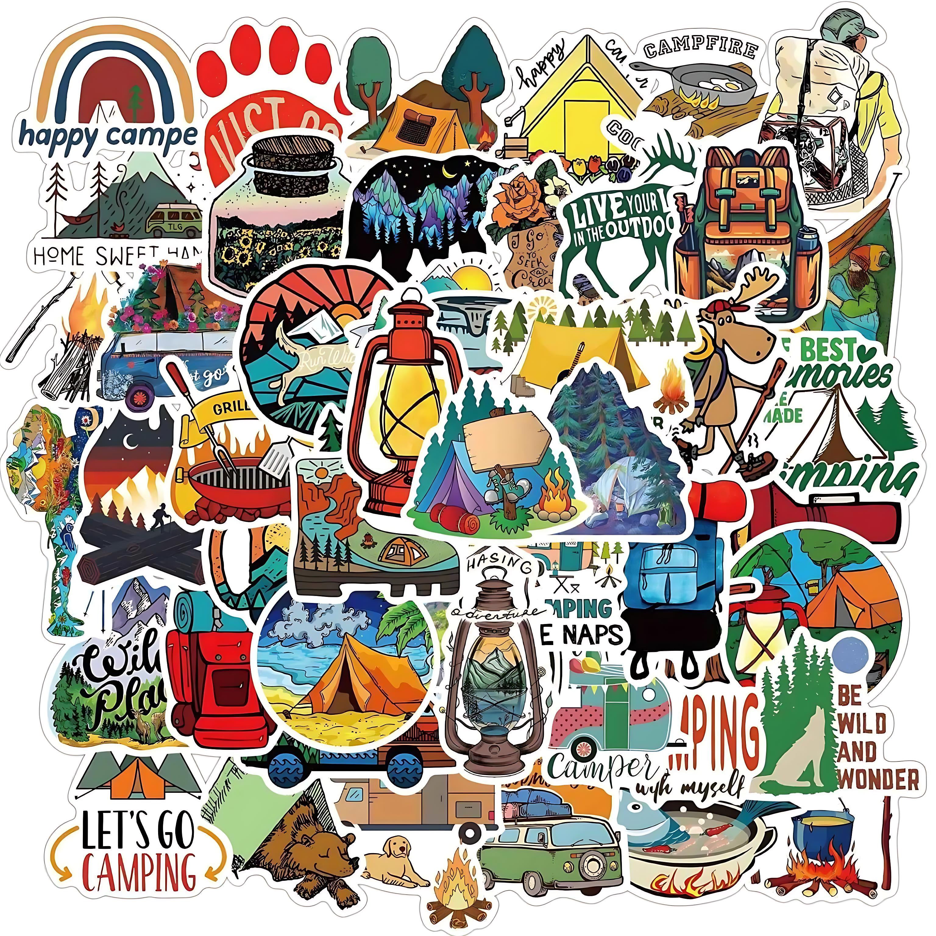 Booppy 50pcs Waterproof Camping Stickers - Aesthetic Adventure Set