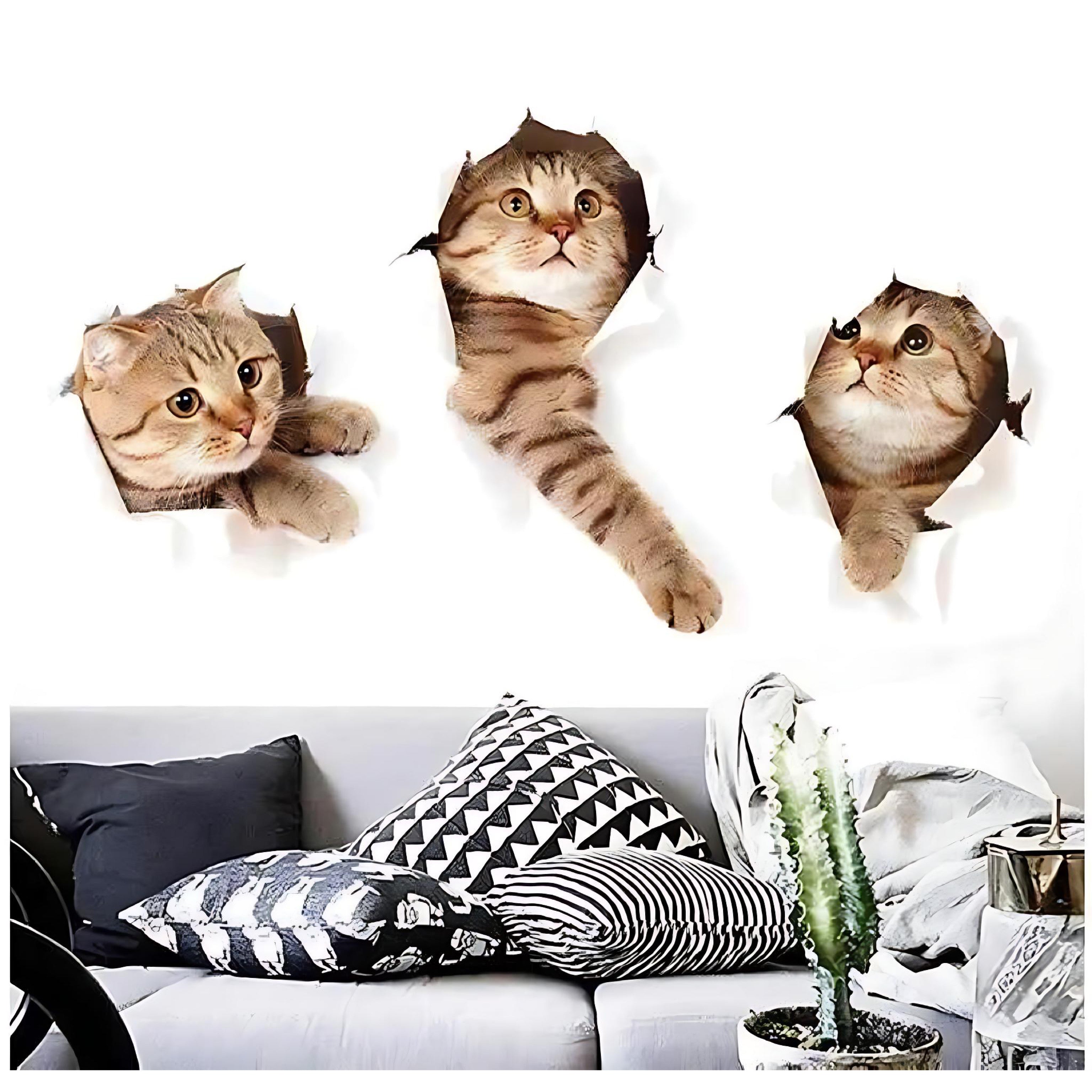 Adorable 3D Cat Wall Stickers | Easy Peel & Stick Decor by Wave & Hang