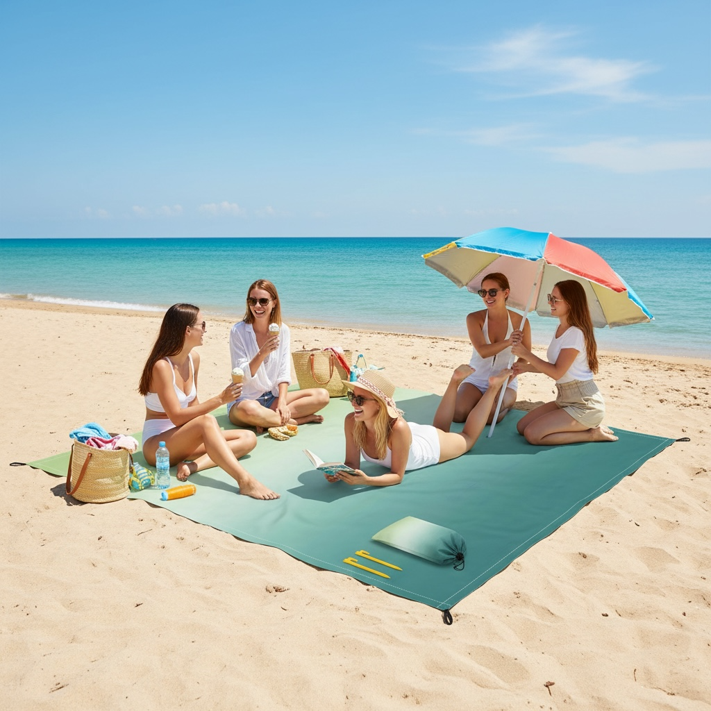 BeachGuard Large Waterproof Sandproof Beach Blanket - Green Gradient