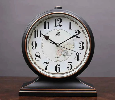 Vintage Quartz Pendulum Desk Clock | Silent Table Clock for Living Room & Bedroom | Retro Decorative Timepiece 10-Inch