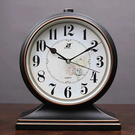 Vintage Quartz Pendulum Desk Clock | Silent Table Clock for Living Room & Bedroom | Retro Decorative Timepiece 10-Inch