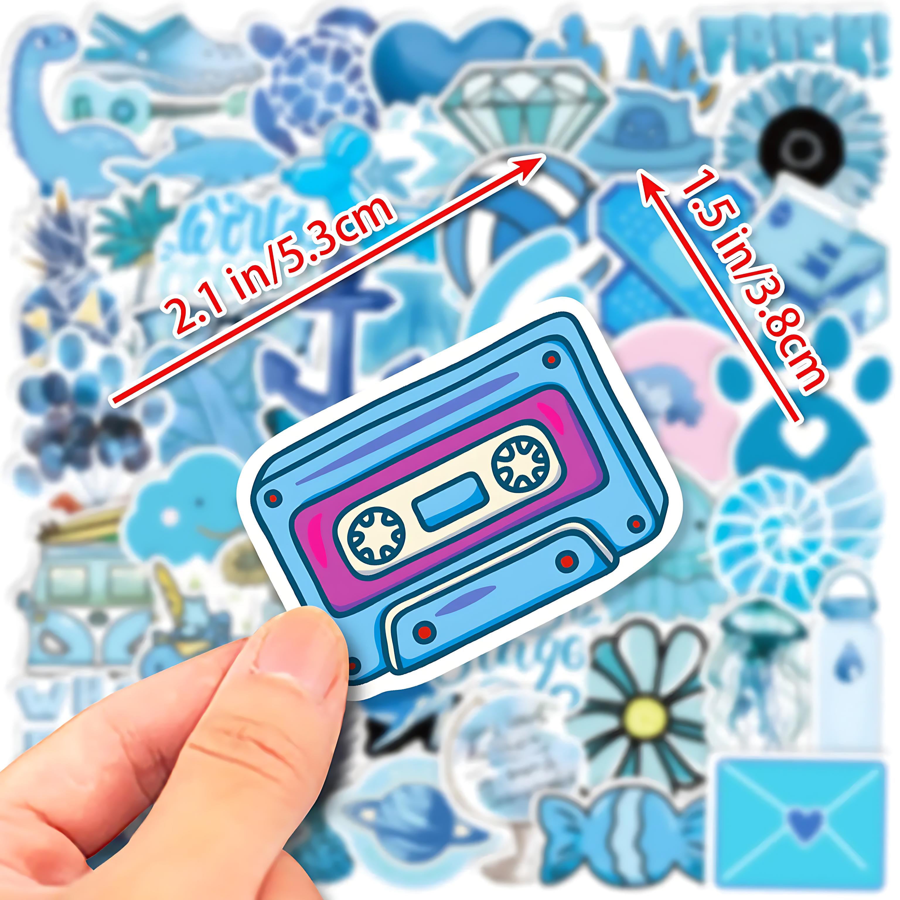 50 PCS Blue Ocean Style Doodle Stickers – Aesthetic Waterproof Vinyl Stickers for Laptops, Journals, Water Bottles, and Scrapbooking