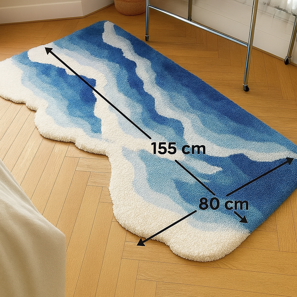 Blue Ocean Wave Bedside Blanket – Soft Coastal Style Rug/Throw by Wave & Hang