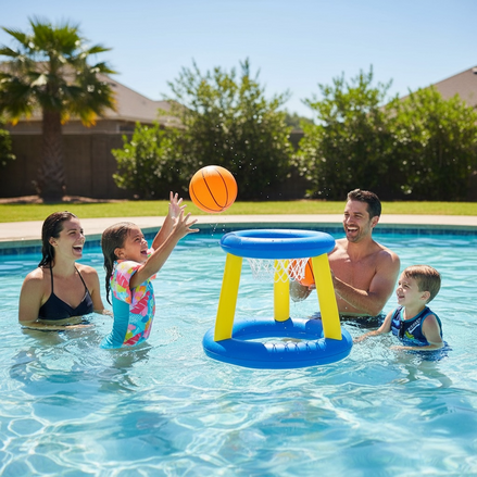 Inflatable Pool Game Set With Volleyball And Basketball Family Floating Toys For Kids And Adults by Wave & Hang