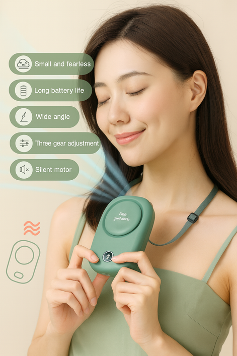 Portable Neck Fan USB Rechargeable Hands Free Mini Cooling Fan 135g Lightweight Ideal by Wave & Hang