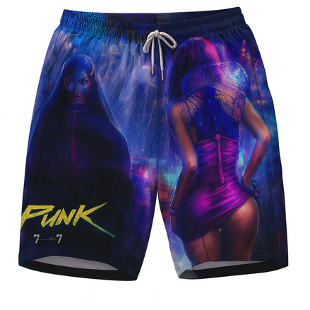 Cyberpunk 3D Print Beach Shorts for Couples by Wave & Hang