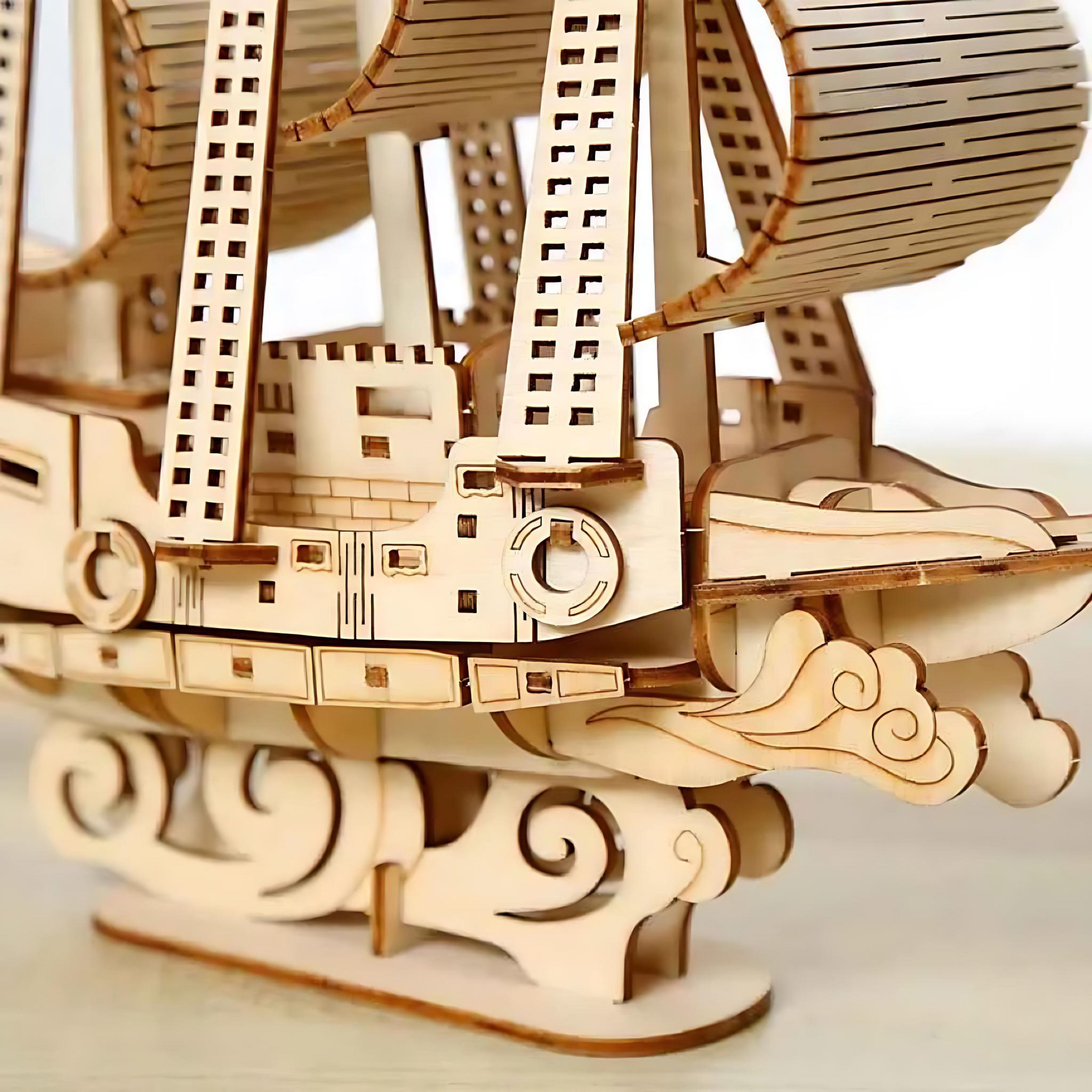 DIY Wooden Ocean Sailboat Model – 3D Puzzle Gift Toy for Kids & Adults by Wave & Hang