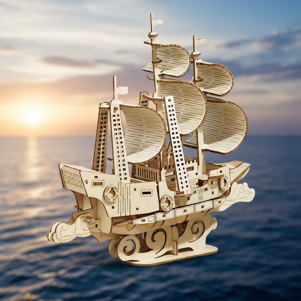 DIY Wooden Ocean Sailboat Model – 3D Puzzle Gift Toy for Kids & Adults by Wave & Hang
