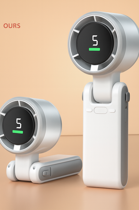 Portable USB Fan – Compact Rechargeable Handheld Cooling Fan with Digital Display by Wave & Hang