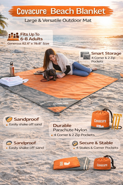 Covacure Extra Large Beach Blanket - Waterproof & Sandproof