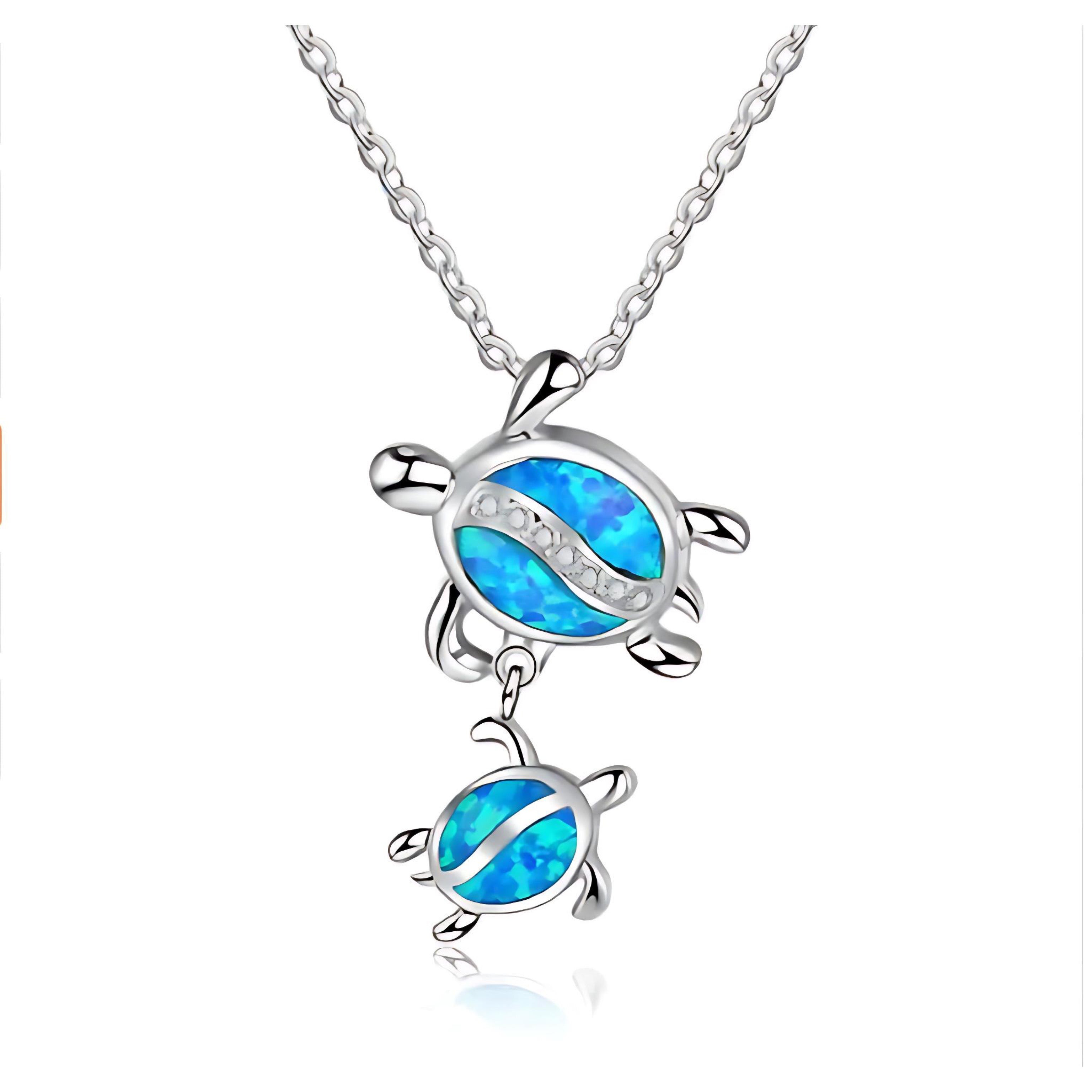 Blue Ocean Turtle Necklace – Elegant Ocean-Inspired Silver Pendant with Adjustable Chain
