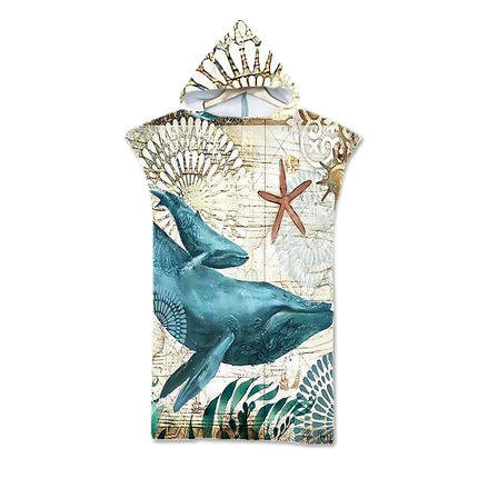 Ocean Print Hooded Beach Towels Family Pack Ultra Soft Microfiber Poncho Towels For Kids And Adults by Wave & Hang
