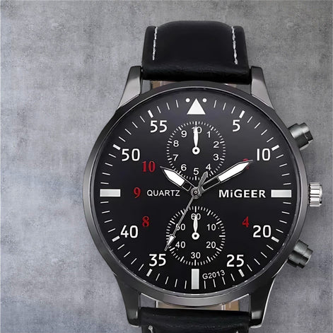 Men’s Retro Leather Band Quartz Watch – Classic Analog Timepiece by Wave & Hang