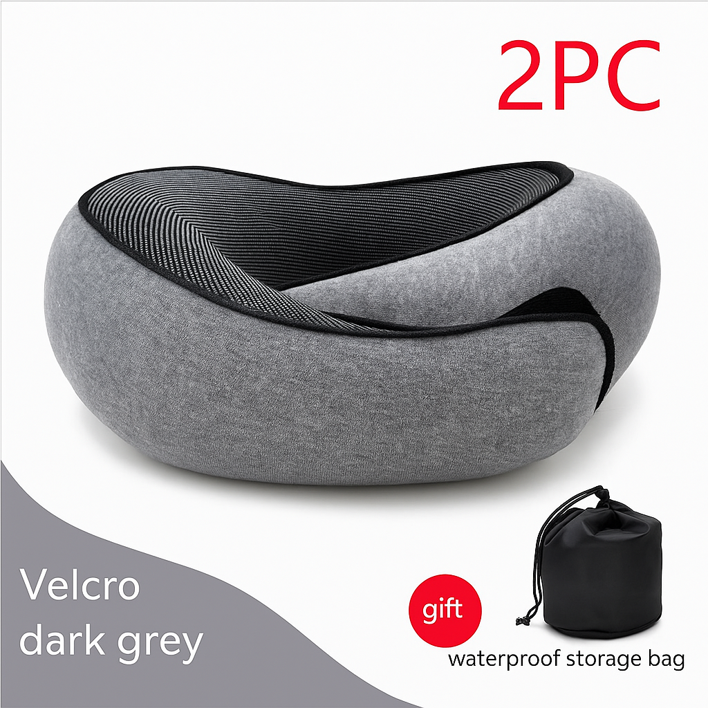 Premium Memory Foam Travel Neck Pillow Ergonomic U Shaped Support For Flights Cars And Office by Wave & Hang