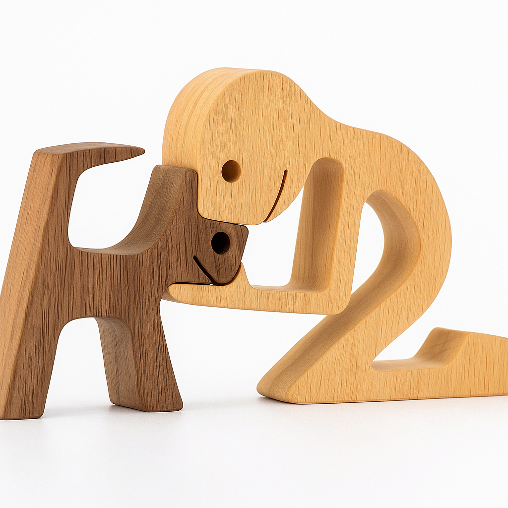 Wood Dog Sculpture Handmade Solid Wood by Wave & Hang