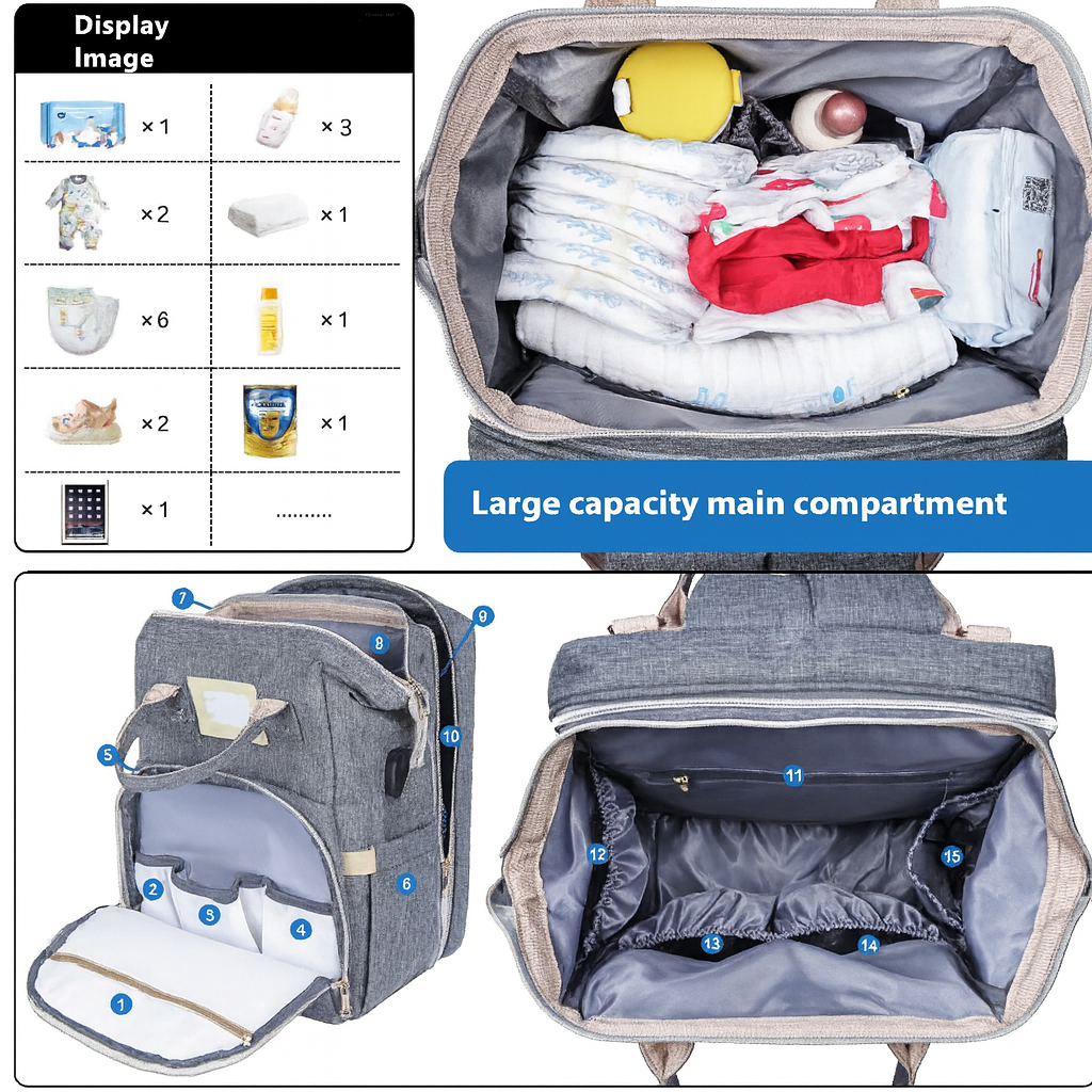 👶 Multi-Functional Diaper Bag with Foldable Baby Bed – Large Capacity Mommy Backpack