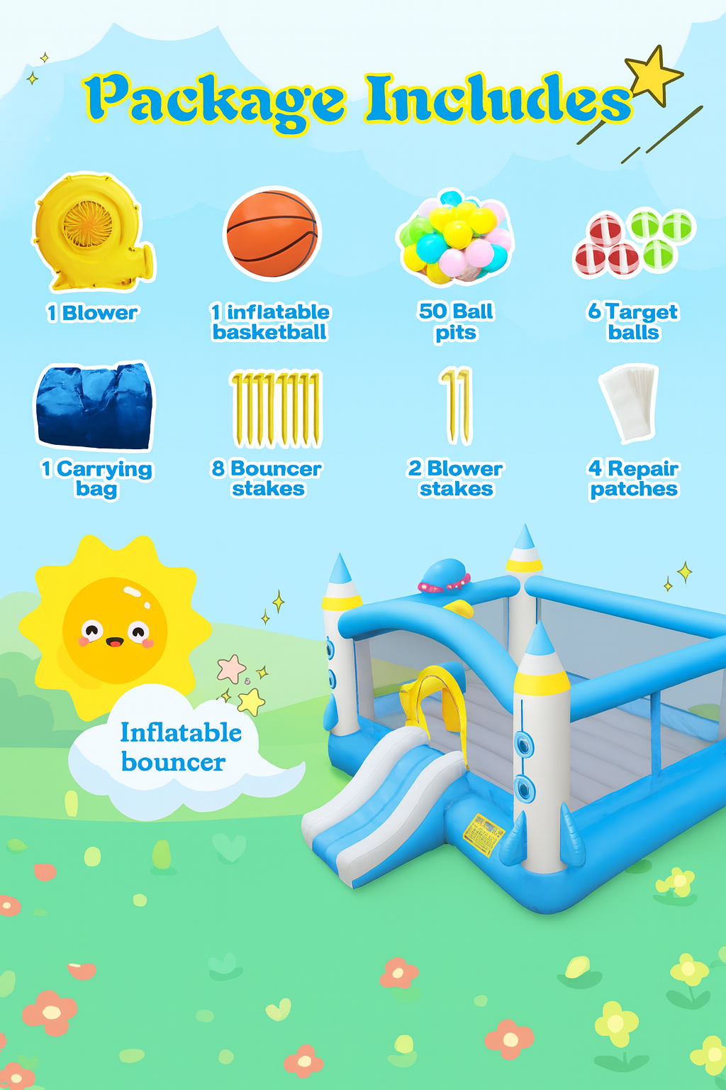 Multifunctional Jump ’n Slide Kids Inflatable Bouncer – Large 198” x 180” Playhouse with Slide & Blower | Outdoor Bounce Castle for Children