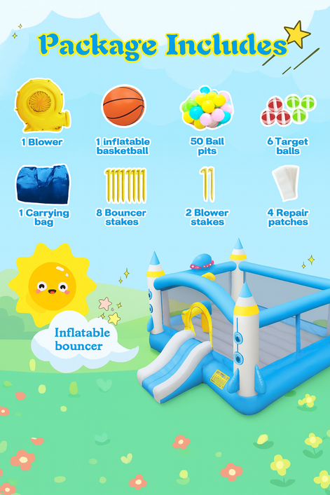 Multifunctional Jump ’n Slide Kids Inflatable Bouncer – Large 198” x 180” Playhouse with Slide & Blower | Outdoor Bounce Castle for Children
