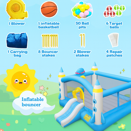 Multifunctional Jump ’n Slide Kids Inflatable Bouncer – Large 198” x 180” Playhouse with Slide & Blower | Outdoor Bounce Castle for Children