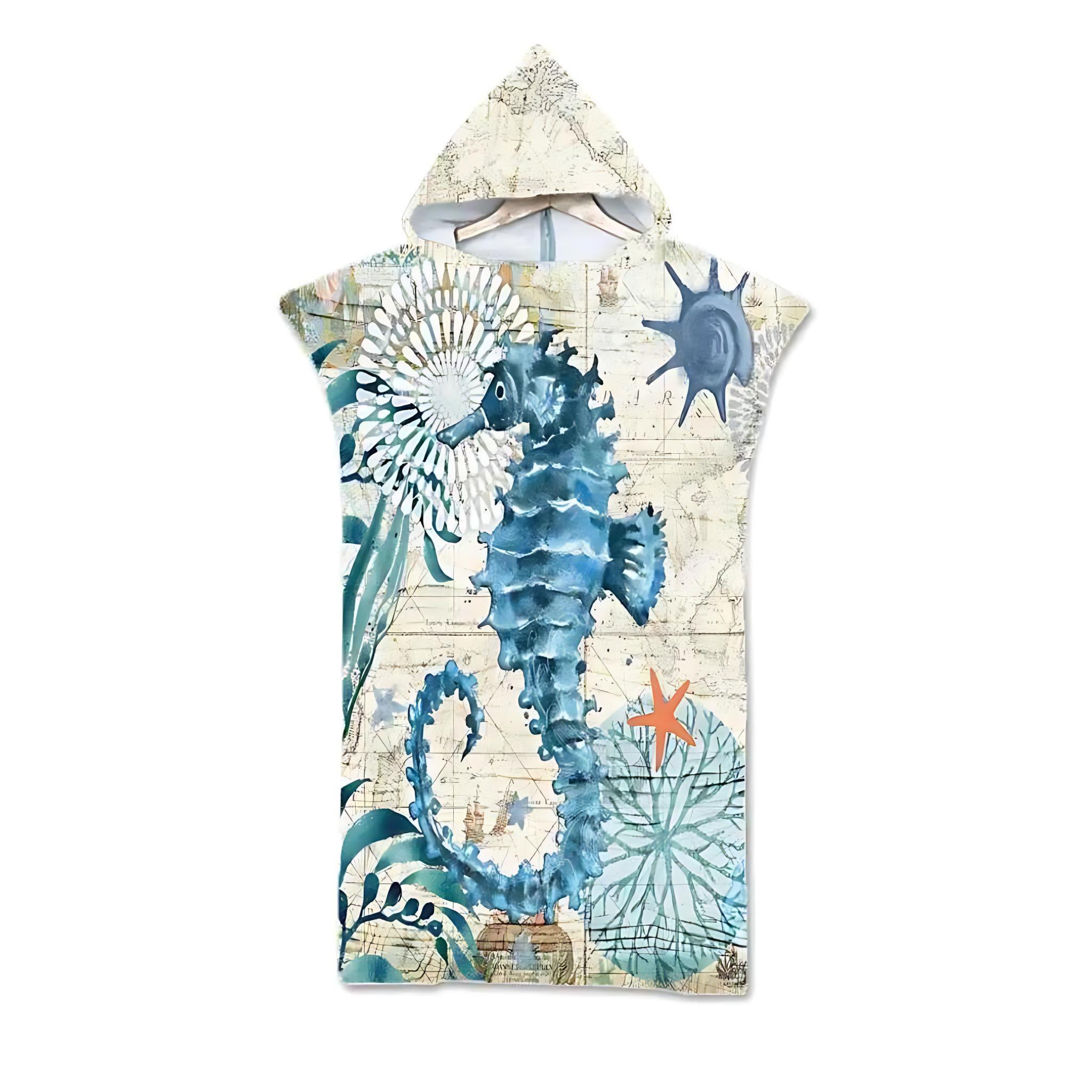 Ocean Print Hooded Beach Towels Family Pack Ultra Soft Microfiber Poncho Towels For Kids And Adults by Wave & Hang