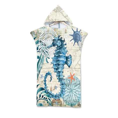 Ocean Print Hooded Beach Towels Family Pack Ultra Soft Microfiber Poncho Towels For Kids And Adults by Wave & Hang