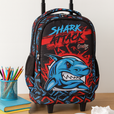 Kids Rolling Backpack with Wheels – Shark Attack Design | School & Travel Bag