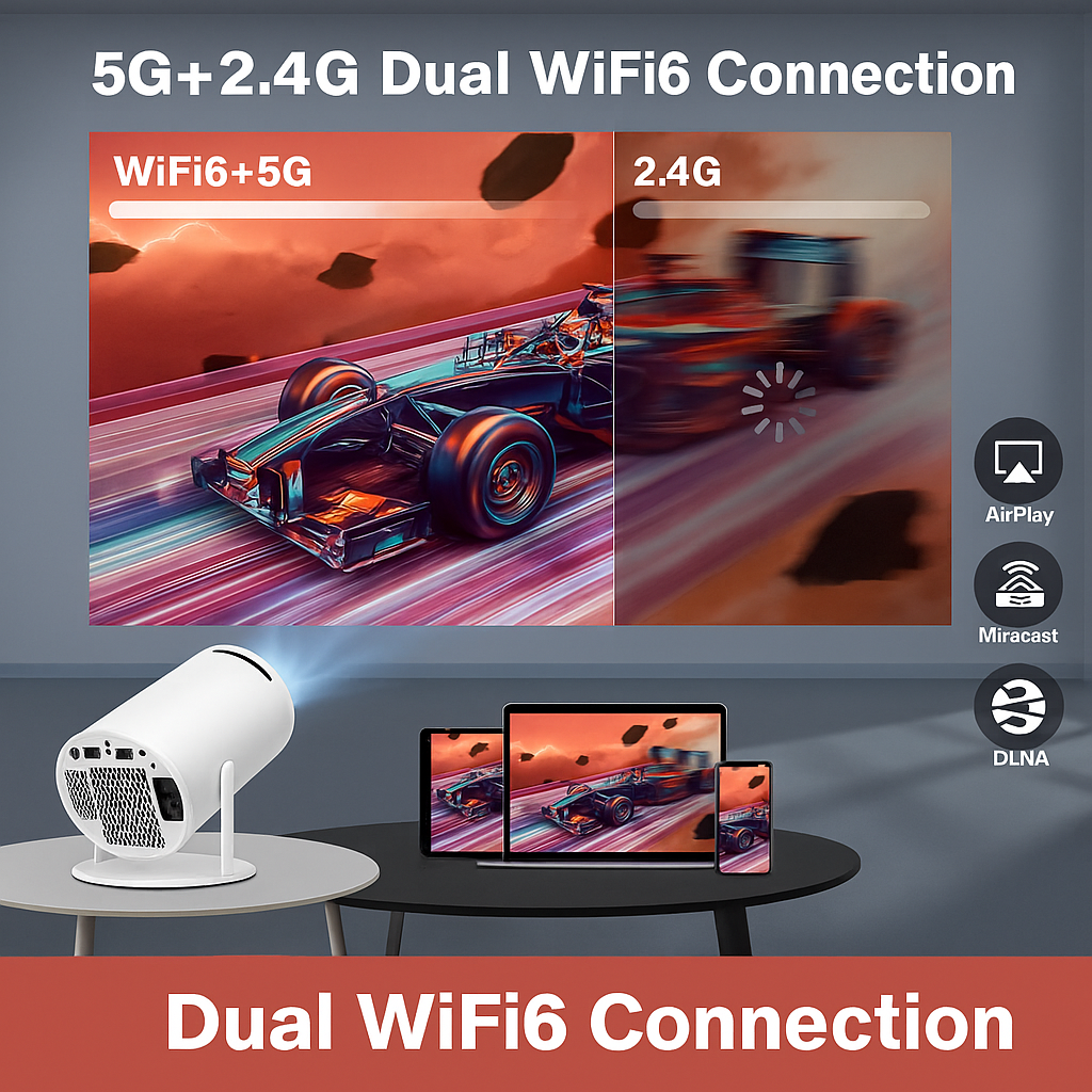 CosyCove™ 4K Mini Projector – Portable Smart Projector with WiFi 6, BT 5.0, Android 11 & 180° Rotatable Design