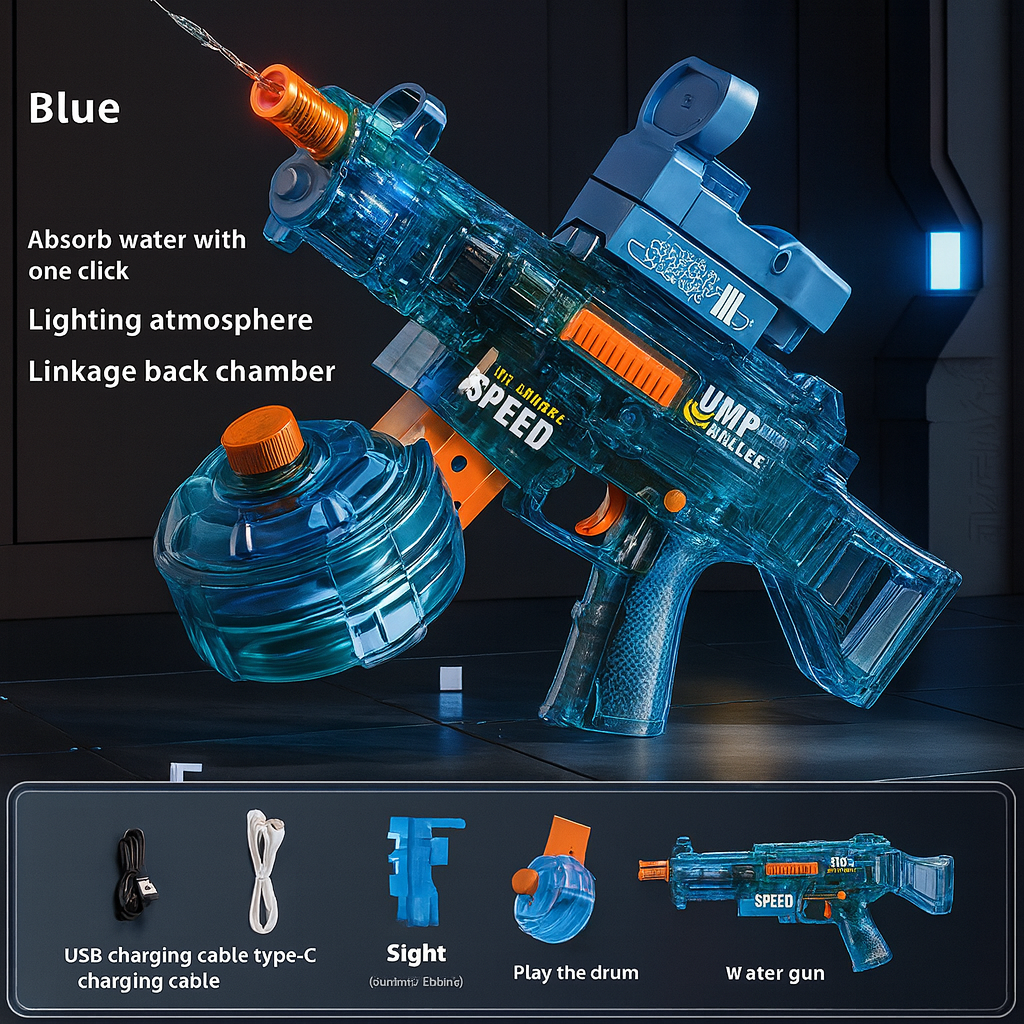 Light UMP45 Electric Water Gun – Automatic Rechargeable Blaster with LED Glow by Wave & Hang