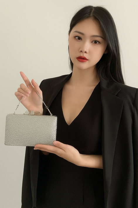 Silver Glitter Evening Clutch - Glamorous Handbag for Women by Wave & Hang