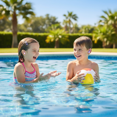 Kids Swimming Ear Plugs 3 Pairs Waterproof Silicone for Ages 4-12 by Wave & Hang