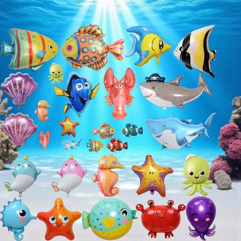 Children Mermaid Tail Inflatable Balloon Set For Ocean Theme Party Decor With Sea Life Details by Wave & Hang