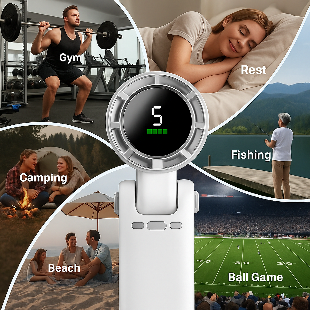 Portable USB Fan – Compact Rechargeable Handheld Cooling Fan with Digital Display by Wave & Hang