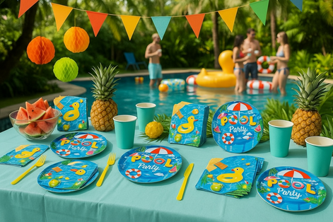80 Pcs Pool Party Set | Vibrant Tableware for 40 Guests by Wave & Hang