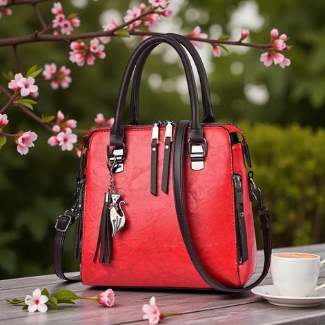 Charming Cat Tote Bag – Stylish PU Leather Purse for Women by Wave & Hang